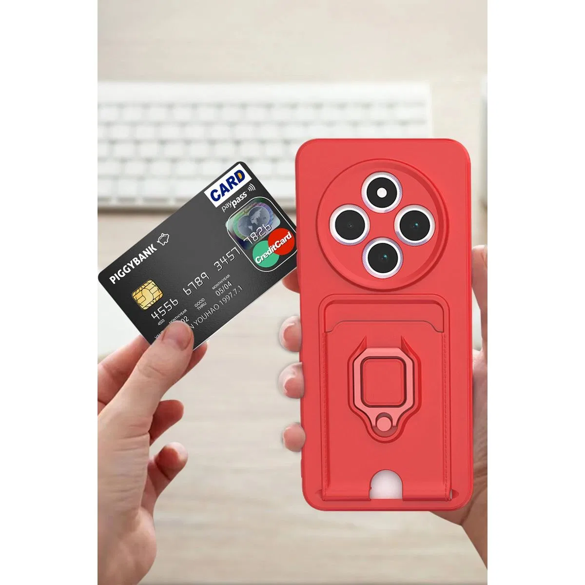 Xiaomi Redmi 14c Kılıf Zuma Kartvizitli Yüzüklü Silikon - Lila