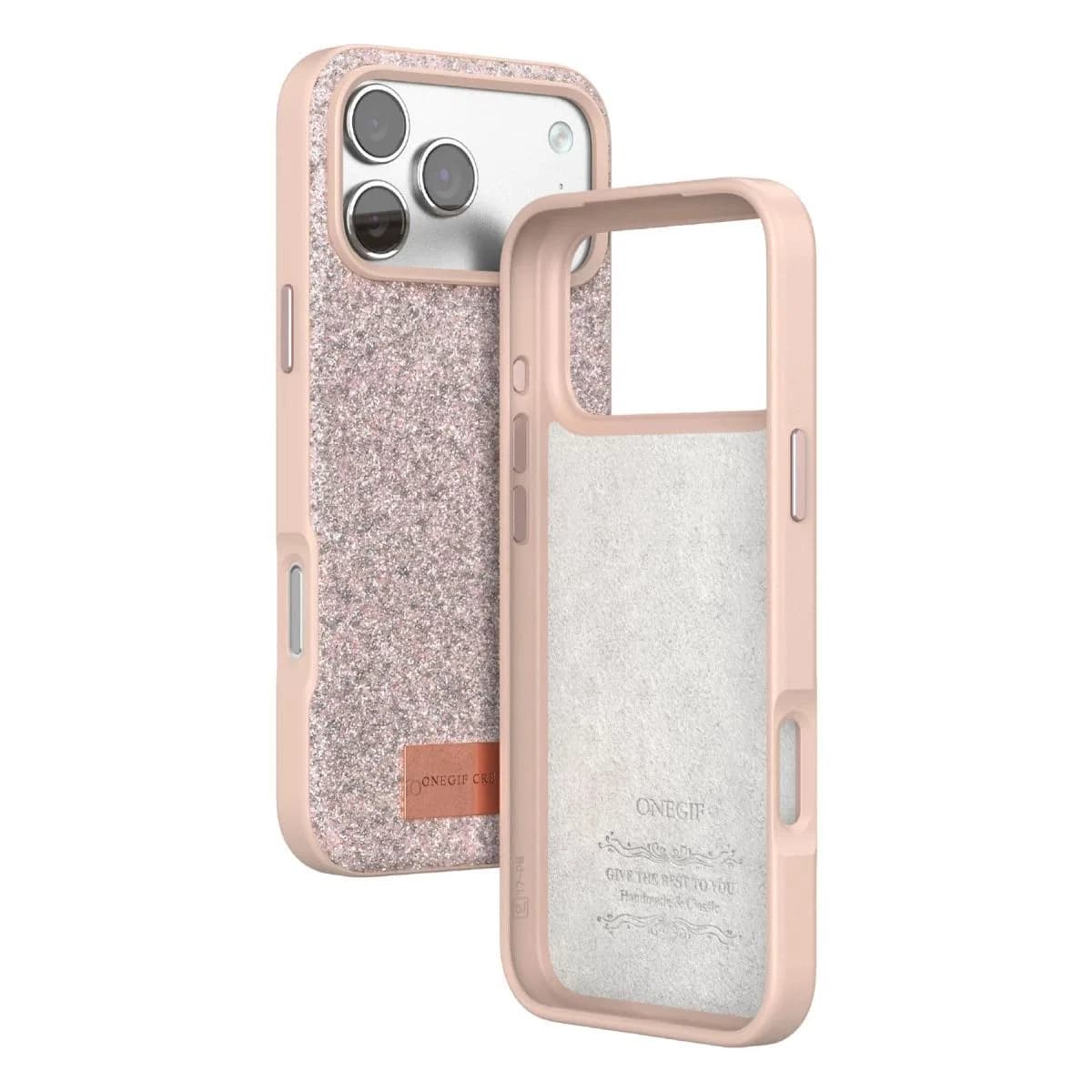 Onegif Apple İphone 17 Pro Bright Simli Kapak - Pembe