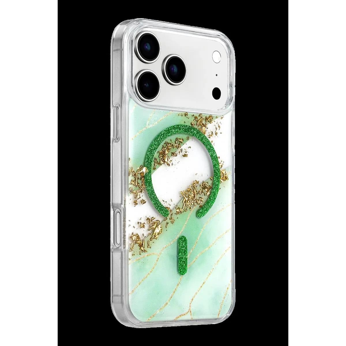Onegif Apple İphone 17 Pro Max Lotus Simli Magsafe Kapak - Yeşil