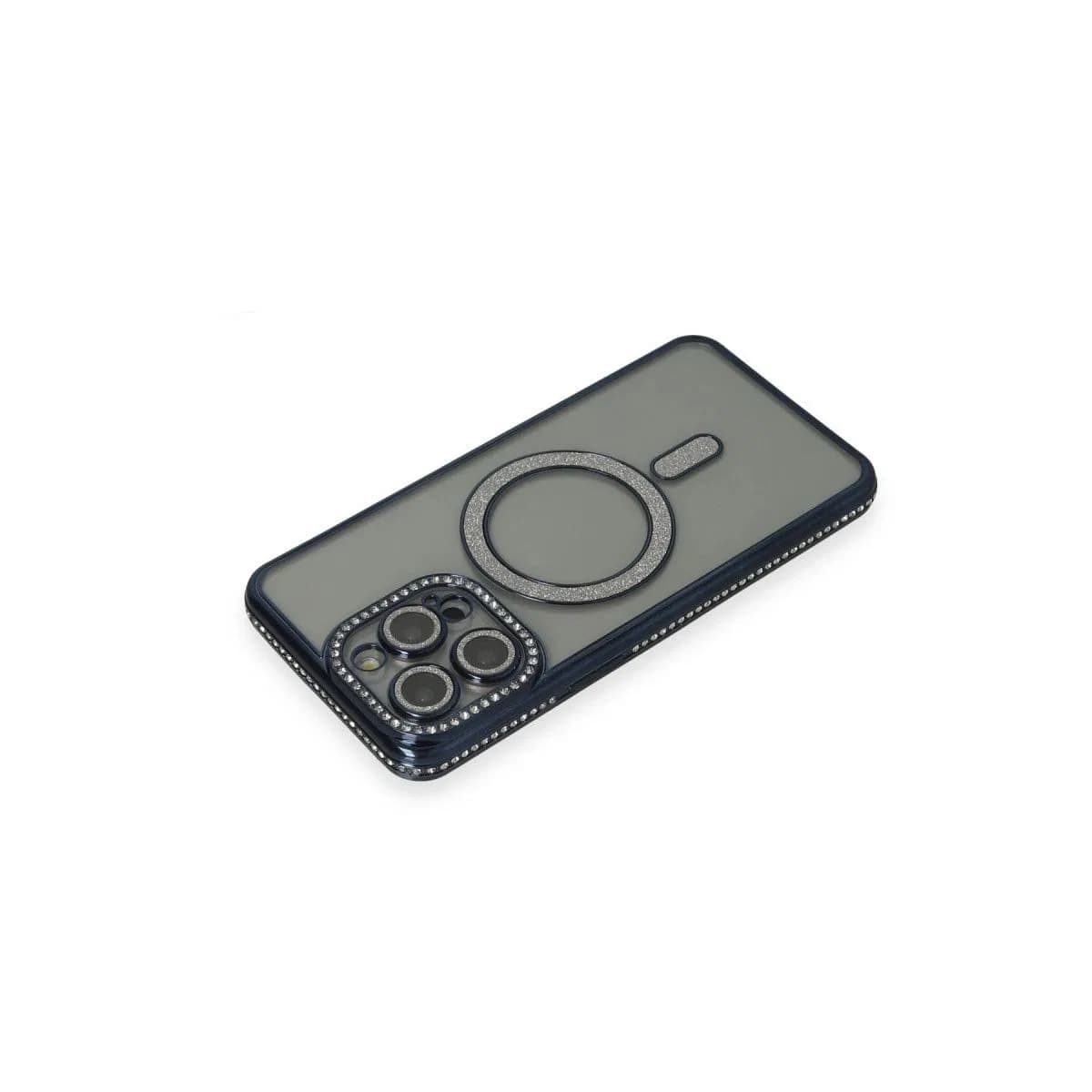 Apple İphone 15 Pro Max Kılıf Joke Simli Magneticsafe Kılıf - Lacivert