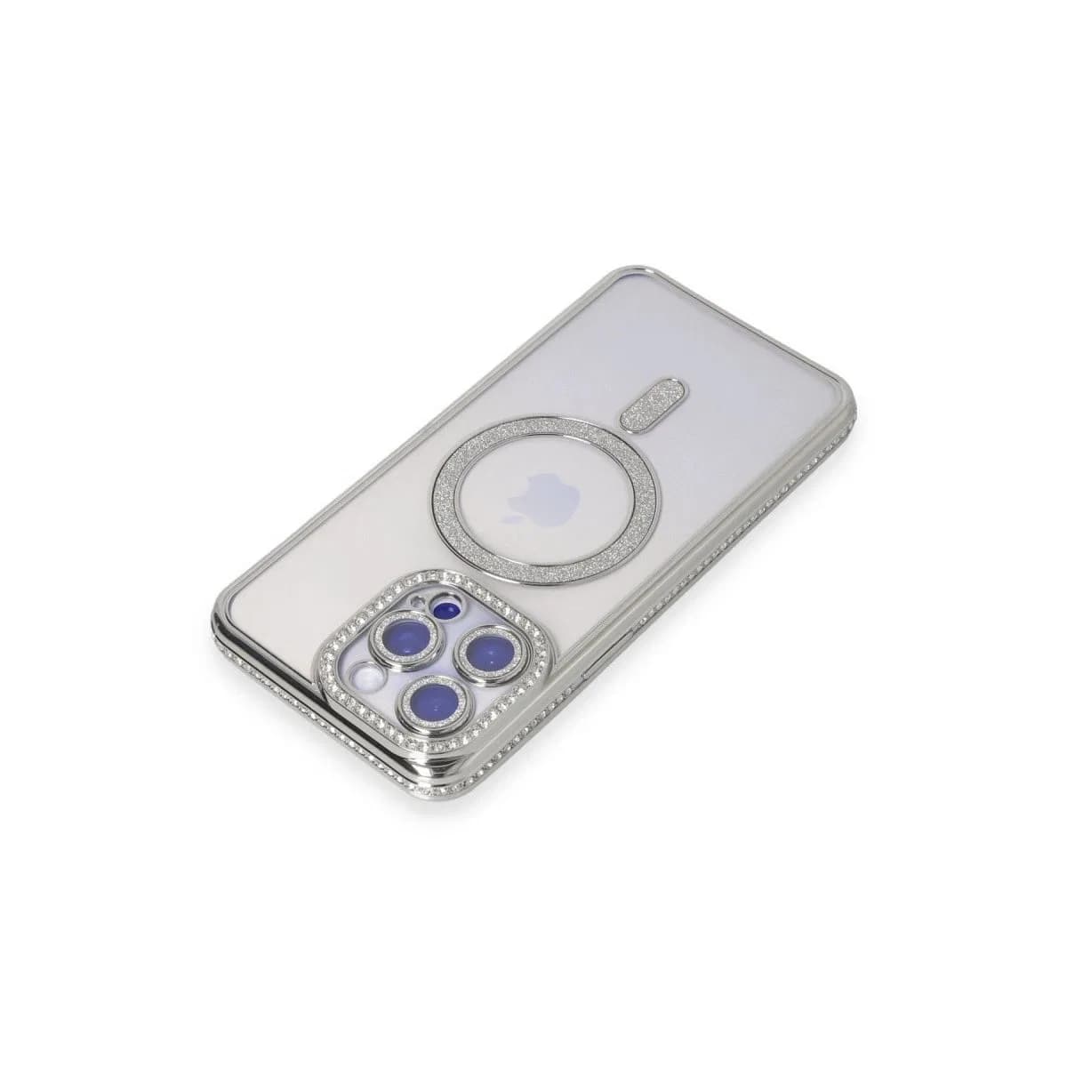 Apple İphone 15 Pro Max Kılıf Joke Simli Magneticsafe Kılıf - Gümüş