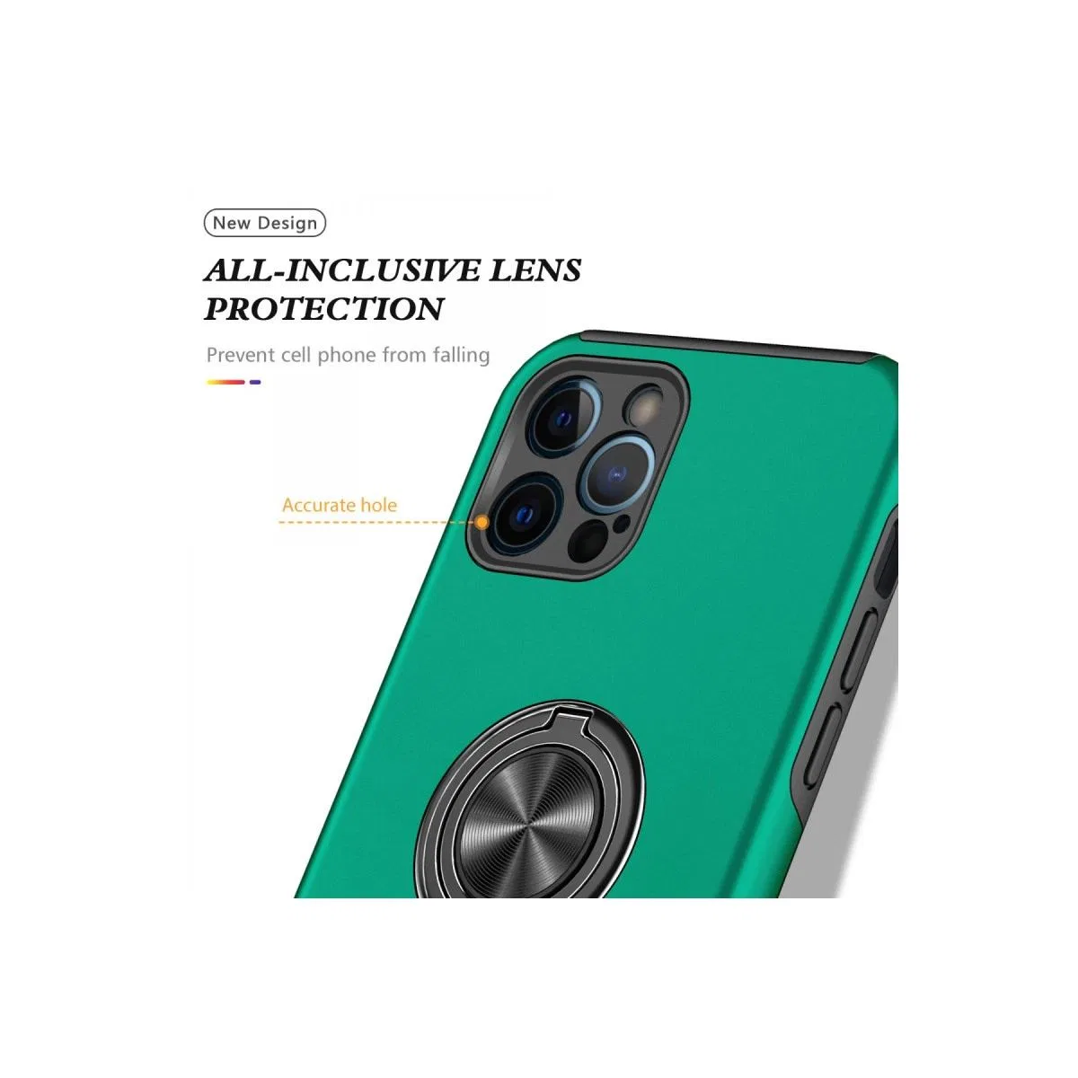 Apple İphone 12 Pro Max Kılıf Elit Yüzüklü Kapak - Yeşil