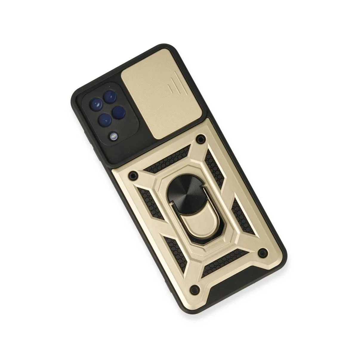 Samsung Galaxy A22 Kılıf Pars Lens Yüzüklü Silikon - Gold