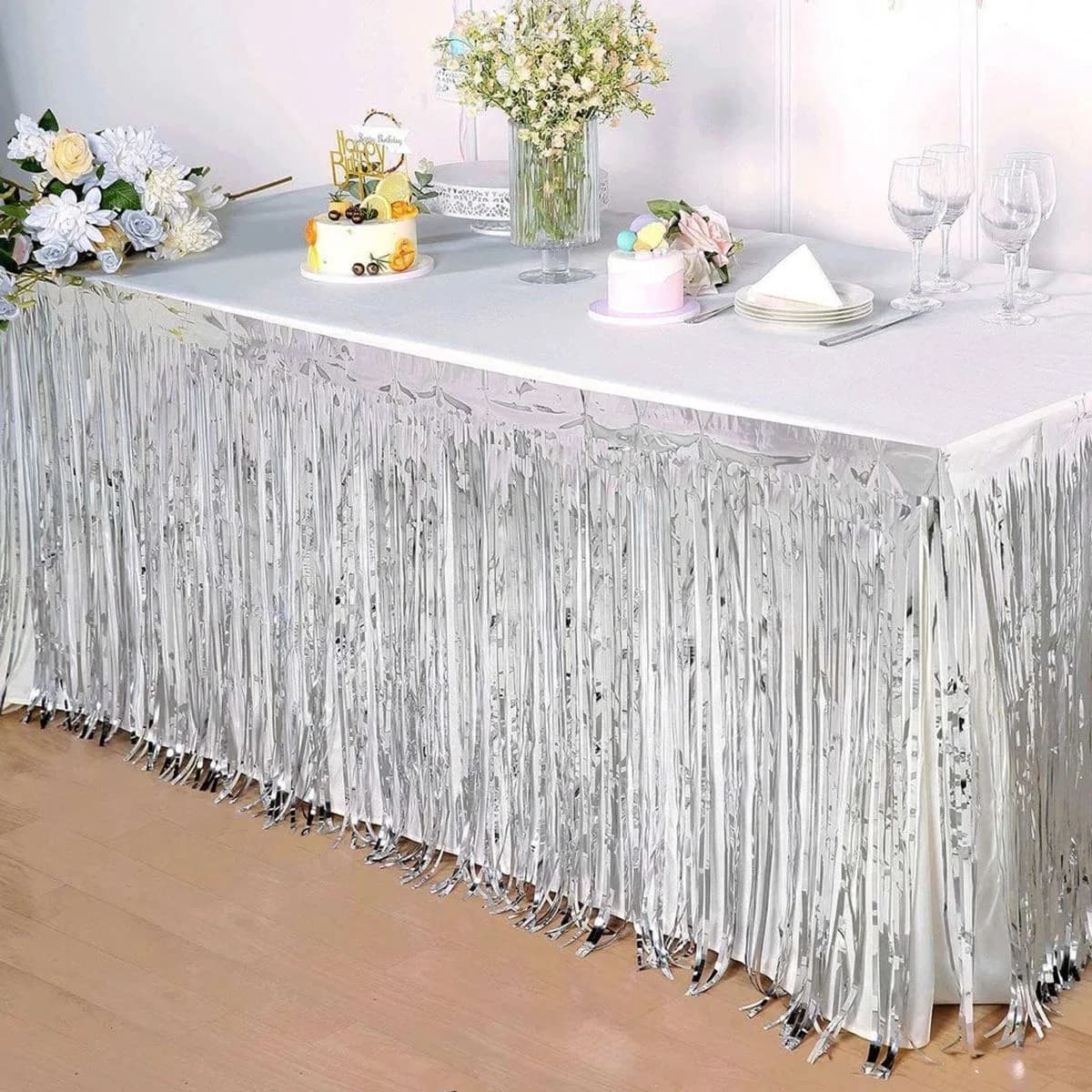 Gümüş Metalize Masa Eteği 275x75 Cm – Kendinden Yapışkanlı