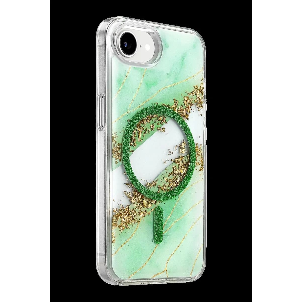 Onegif Apple İphone 17e Lotus Simli Magsafe Kapak - Yeşil