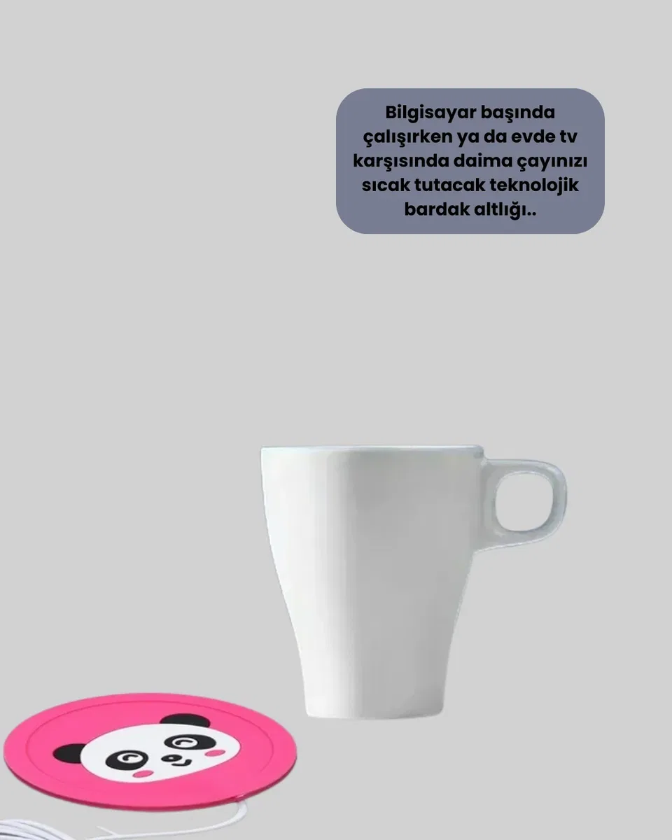 USB Güçlü Bardak Isıtma Altlığı 1. 2m Kablo Silikon Kaymaz Figürlü
