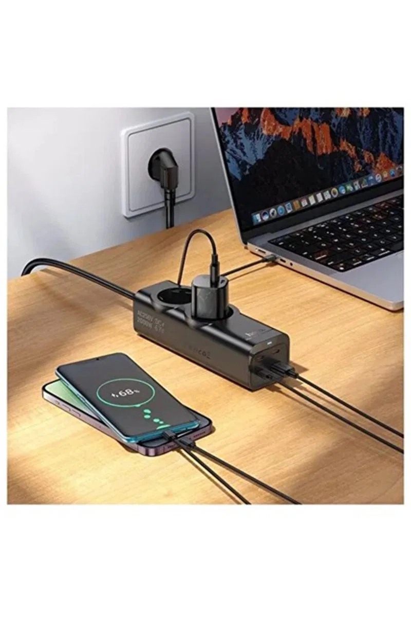 67w Hızlı Şarjlı Akıllı Çoklu Priz – 2000w Güç, 2 Usb-c + 2 Usb-a Çıkışlı, Telefon & Laptop Uyumlu