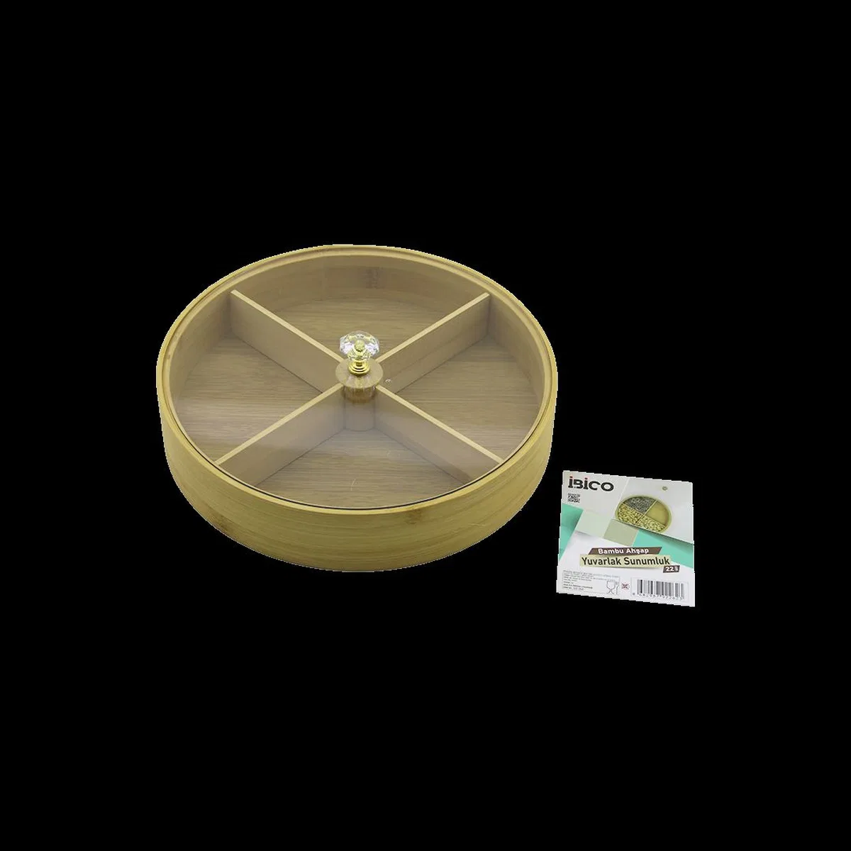 Bambu 4 Bölmeli Kapaklı Servis Sunum Kutusu 22 cm