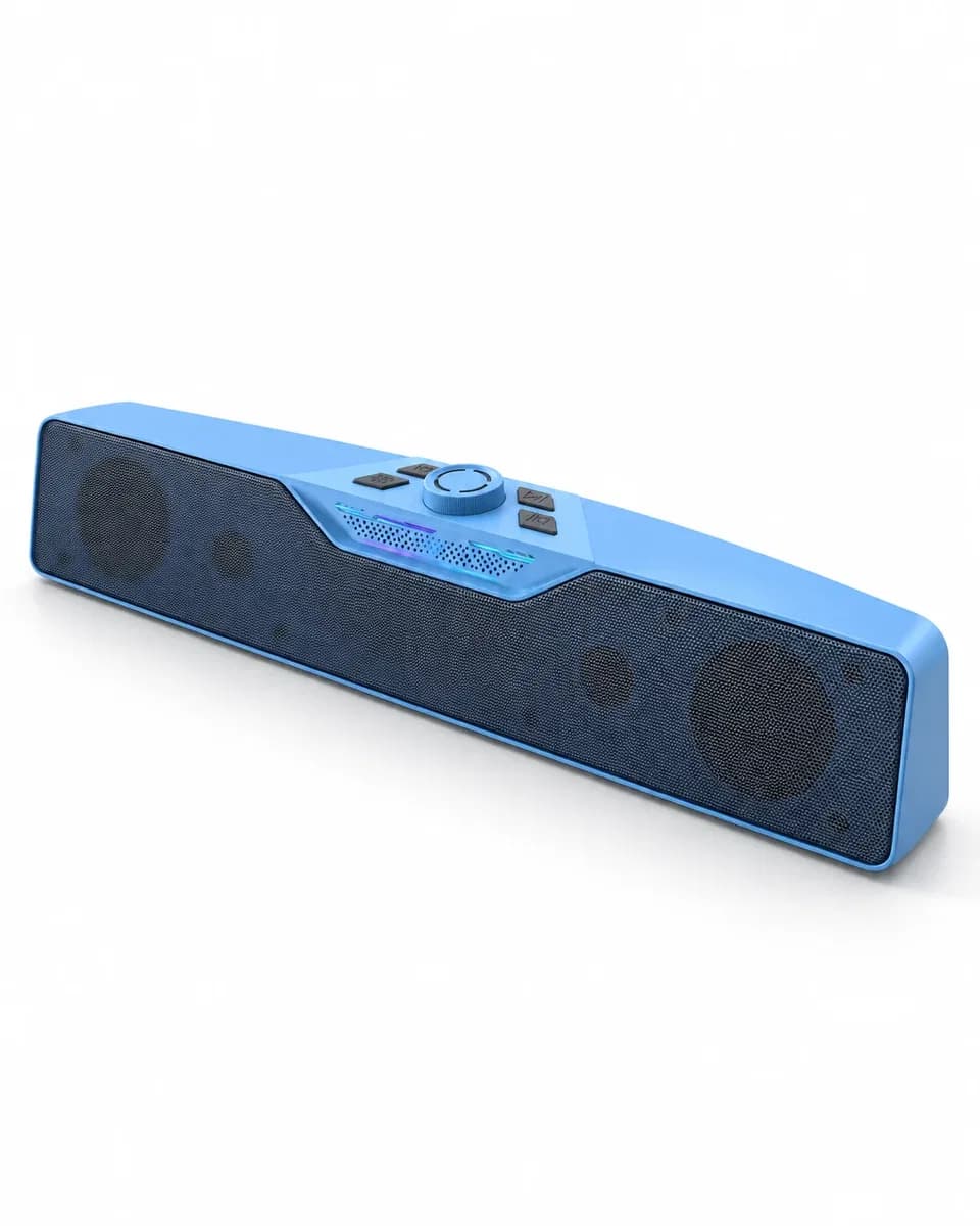 Monitör Altı Kullanıma Uygun RGB Işıklı Bluetooth Soundbar Hoparlör 1500 mAh Mavi