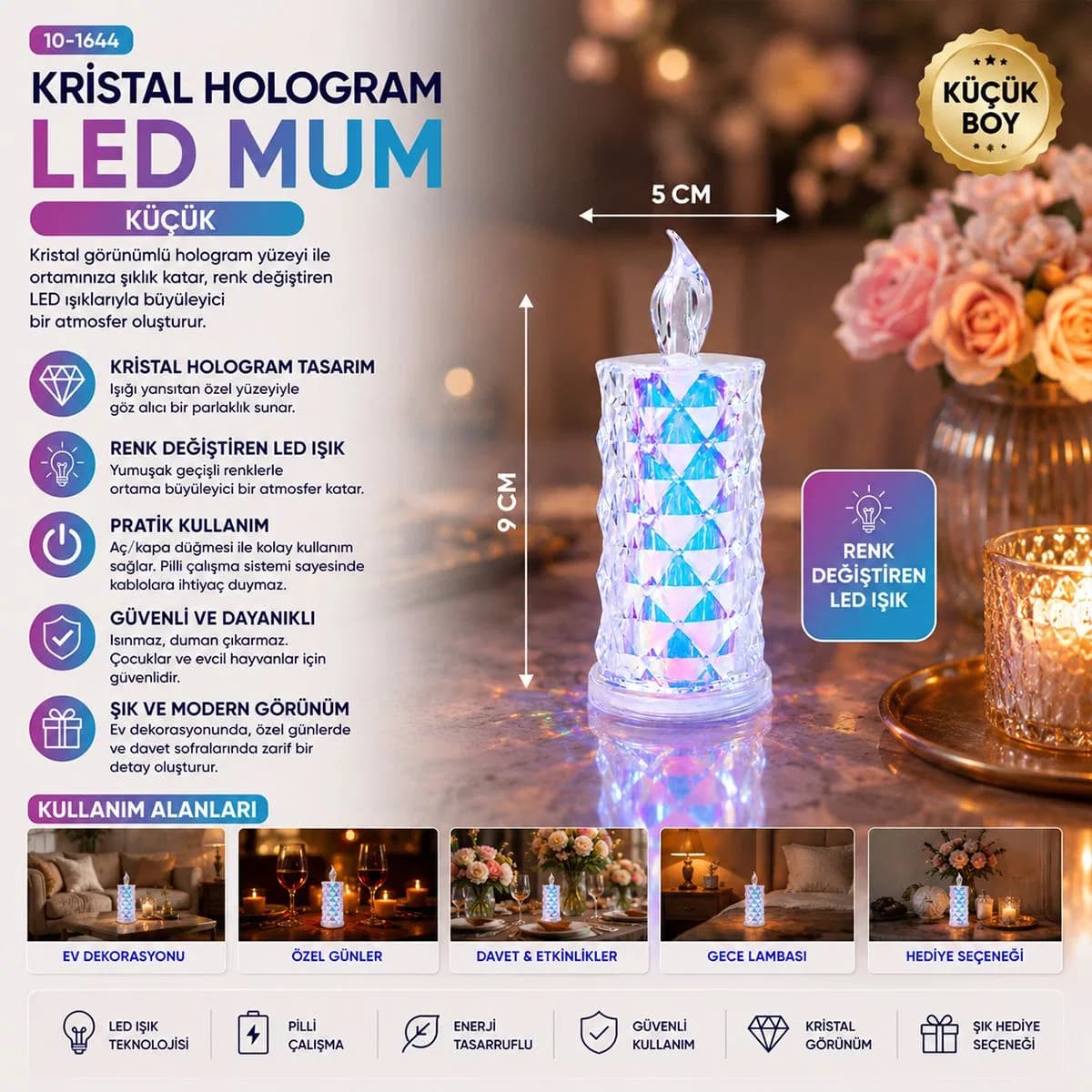 LED mum kristal plastik küçük boy pilli