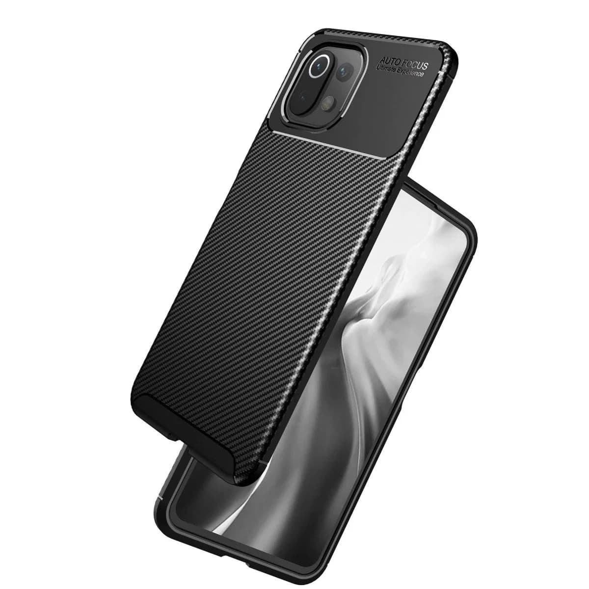 Xiaomi Mi 11 Lite Kılıf Auto Focus Karbon Kapak - Kahverengi