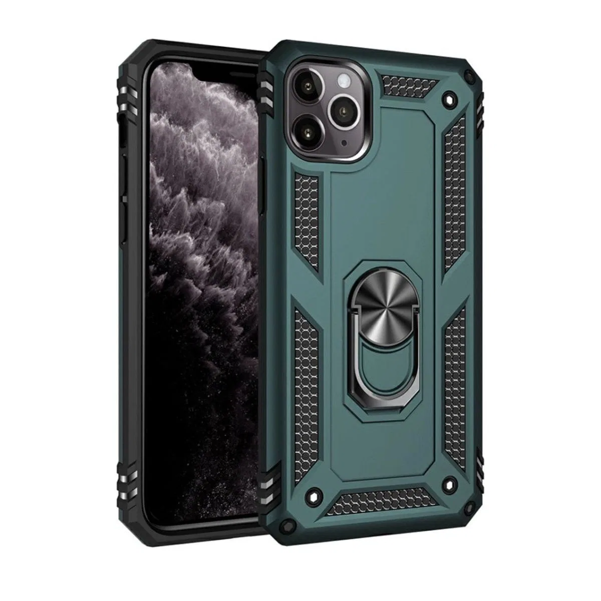 Apple İphone 11 Pro Max Kılıf Sofya Yüzüklü Silikon Kapak - Yeşil
