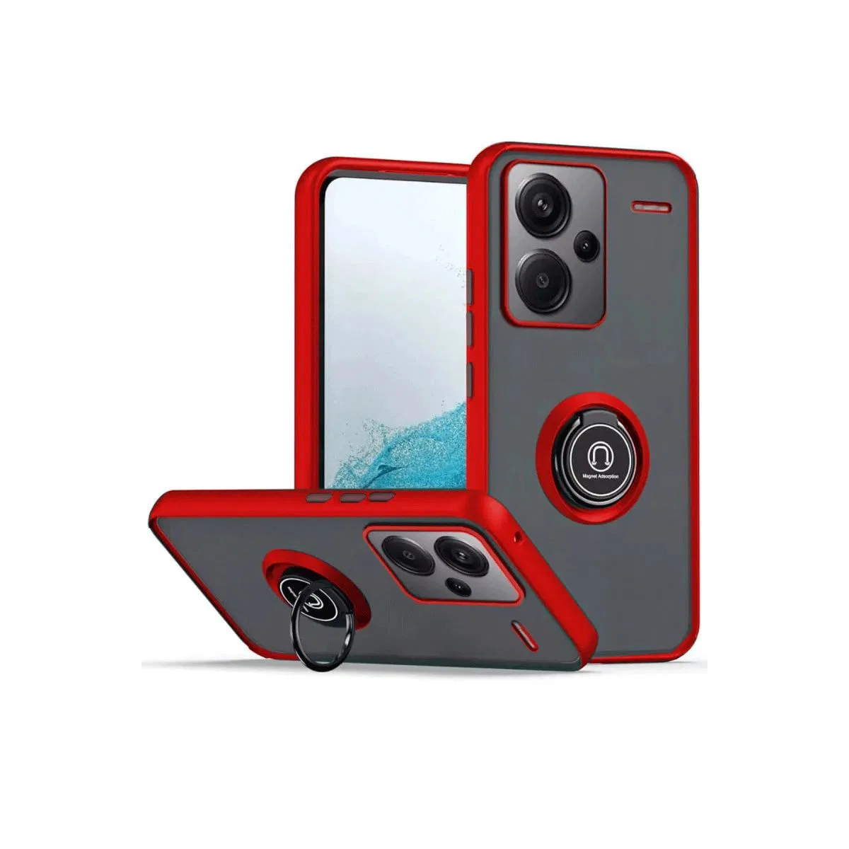 Xiaomi Redmi Note 13 Pro Plus Kılıf Montreal Yüzüklü Silikon Kapak - Kırmızı