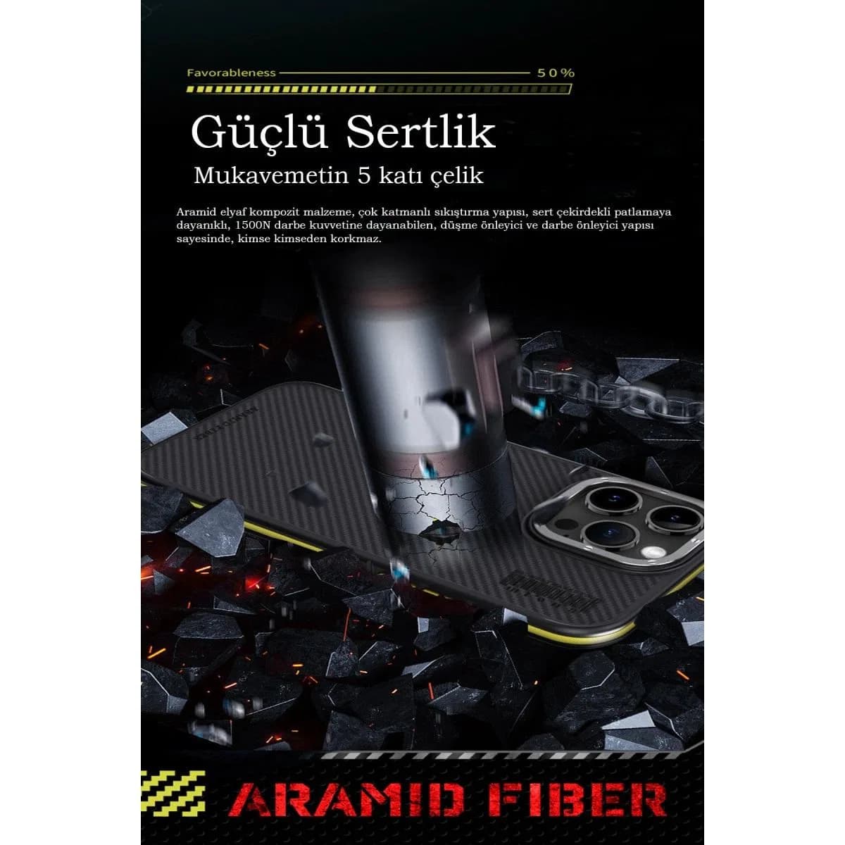 Joko Apple İphone 15 Pro Max Kılıf Aramid 600d Kevlar Karbon Fiber Magsafe Kapak - Gri