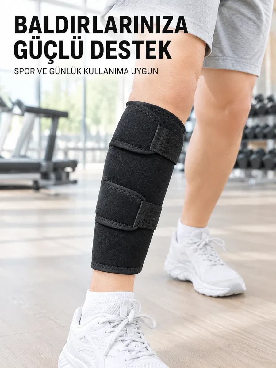 Ayarlanabilir Baldır Desteği Siyah Çift Bantlı Spor ve Yürüyüş Baldırlığı