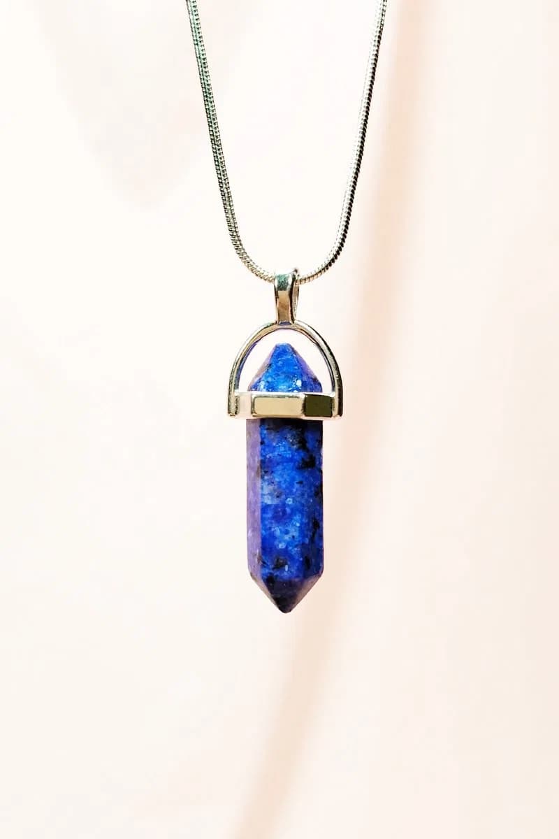 Lapis Lazuli Doğal Taşı Zincirli El Yapımı Tasarımlı Kolye Uç: 3, 5 cm Zincir: 20 cm Kutulu