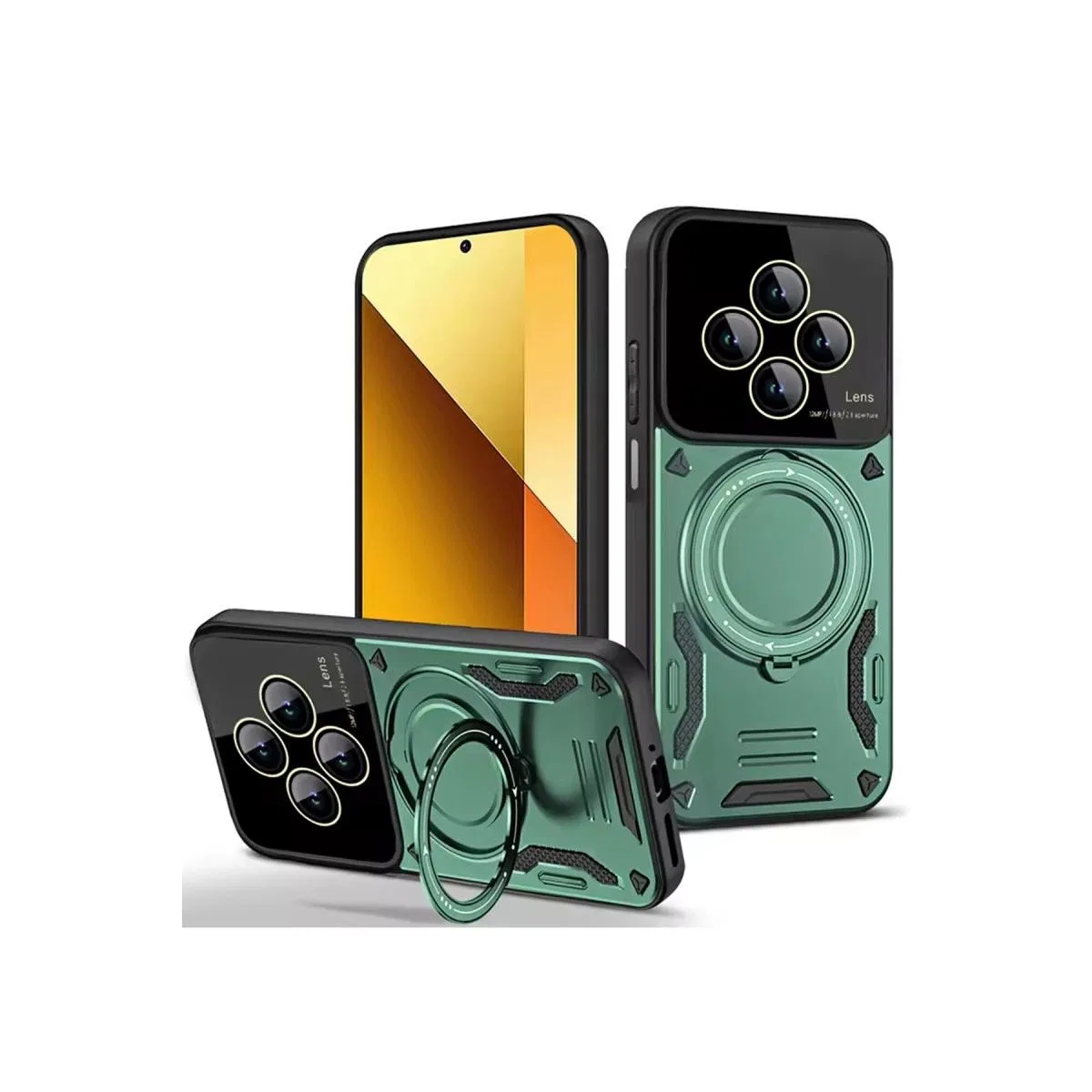 Xiaomi Redmi 14c Kılıf Joy Lens Standlı Kapak - Koyu Yeşil