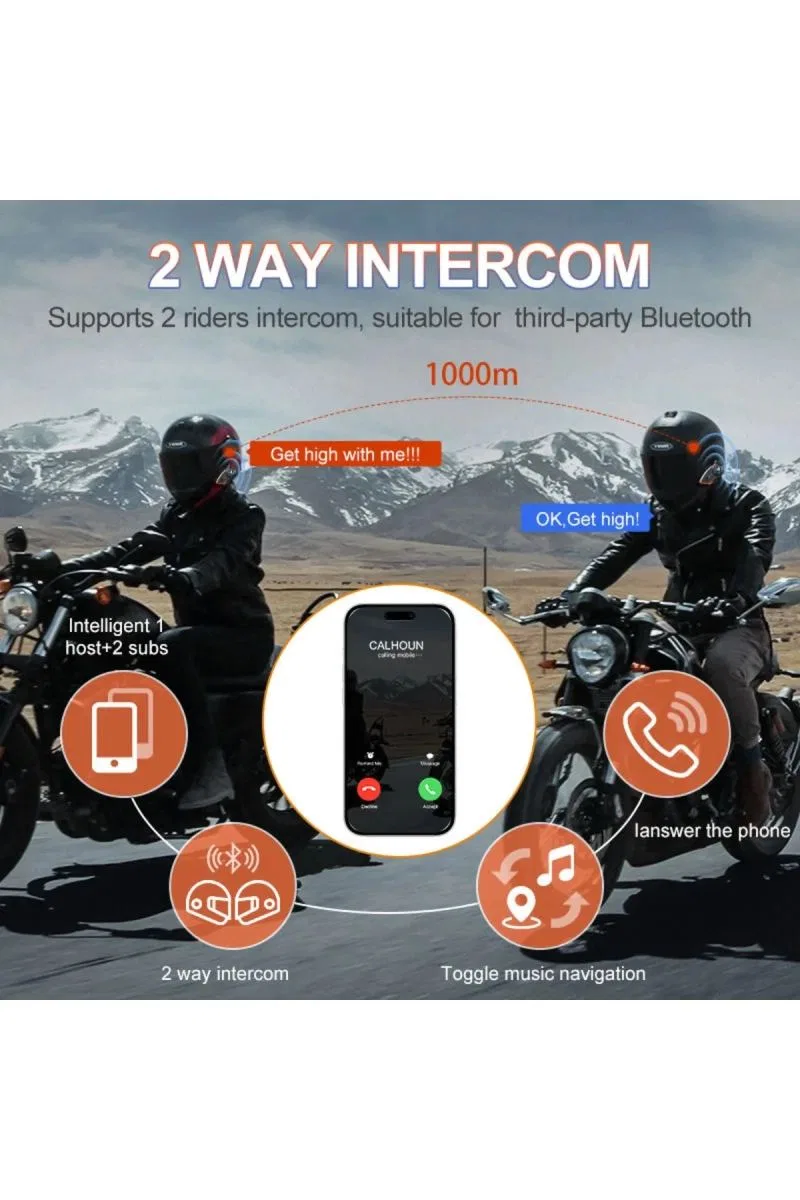Yeni Model Y80-2x Motosiklet İntercom 2 Kişilik Bağlantı Rgb Işıklı Bluetooth Kulaklık Seti