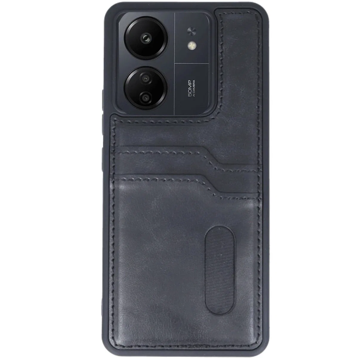 Xiaomi Redmi 13c Kılıf Sara Kartvizitli Deri Kılıf - Siyah