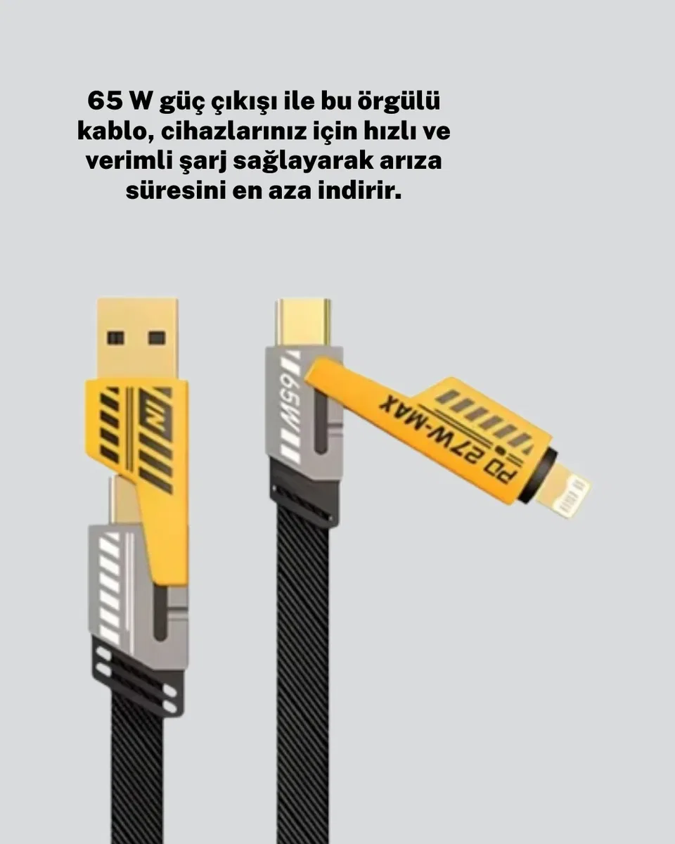 Akıllı Telefon Tablet Laptop Uyumlu 65W Güçlü Veri Kablosu