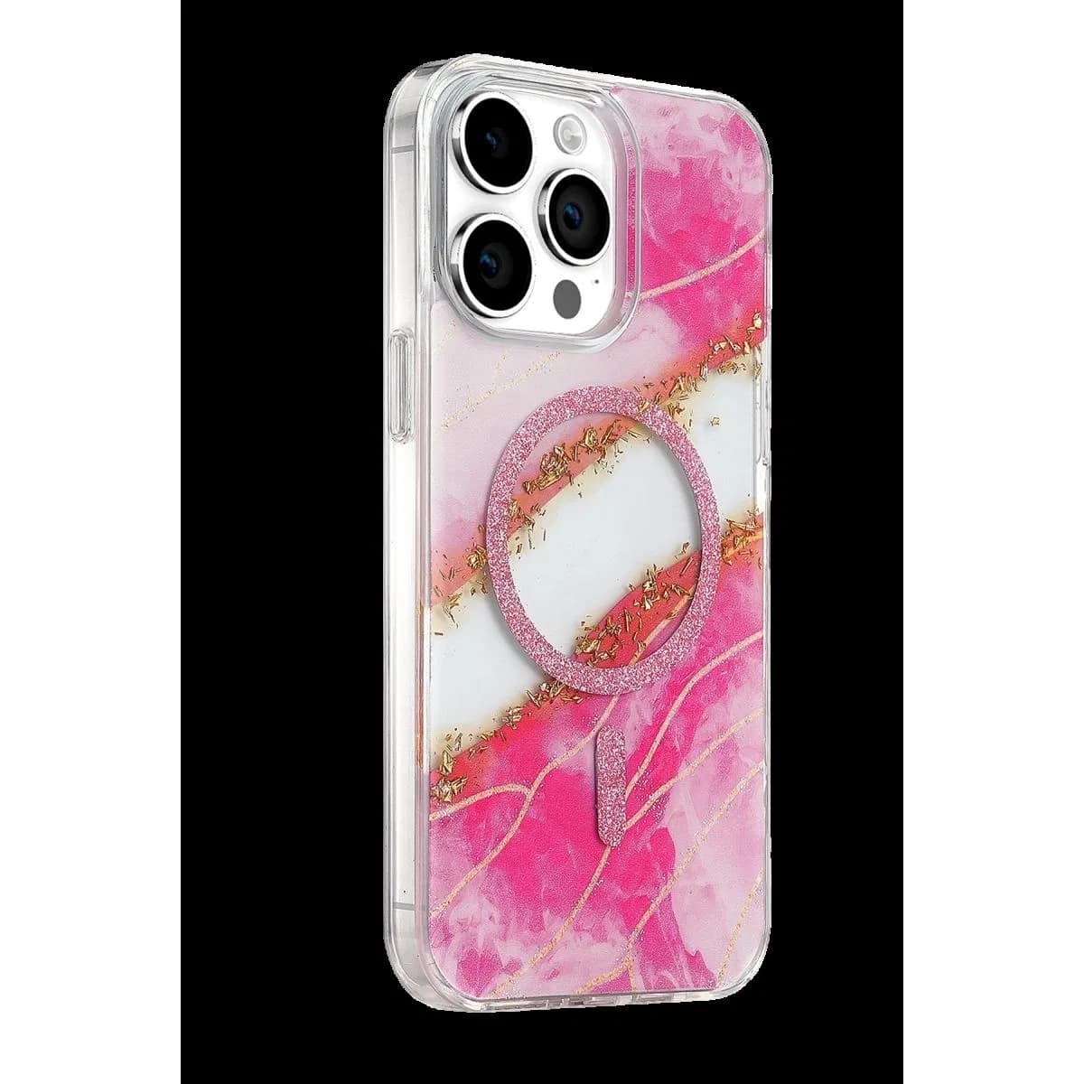 Onegif Apple İphone 14 Pro Max Lotus Simli Magsafe Kapak - Pembe