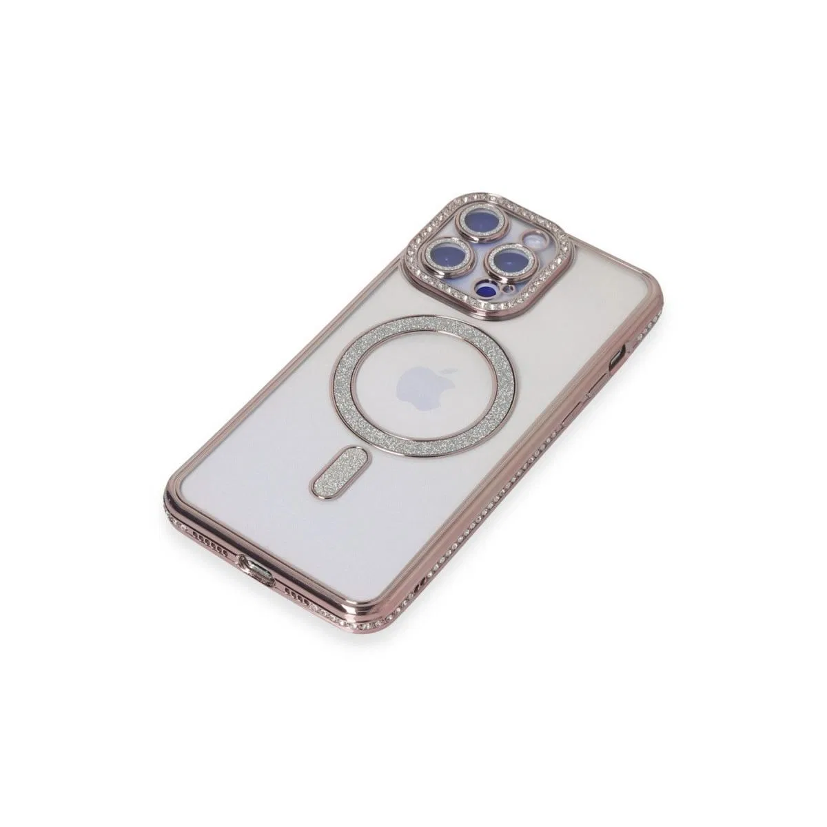 Apple İphone 15 Pro Max Kılıf Joke Simli Magneticsafe Kılıf - Pembe
