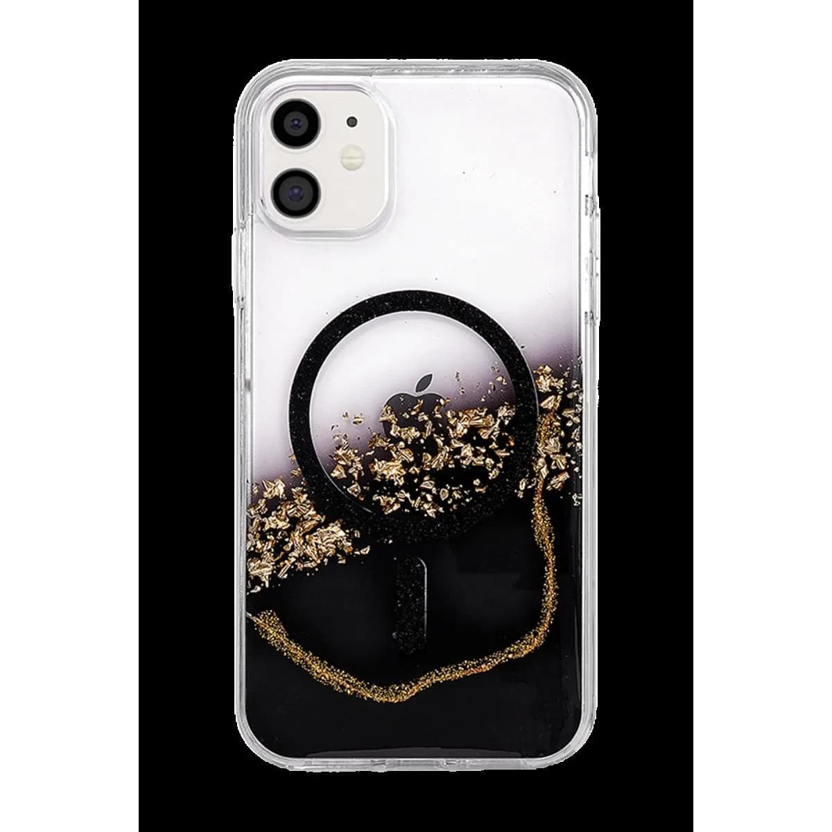 Onegif Apple İphone 11 Lotus Simli Magsafe Kapak - Siyah