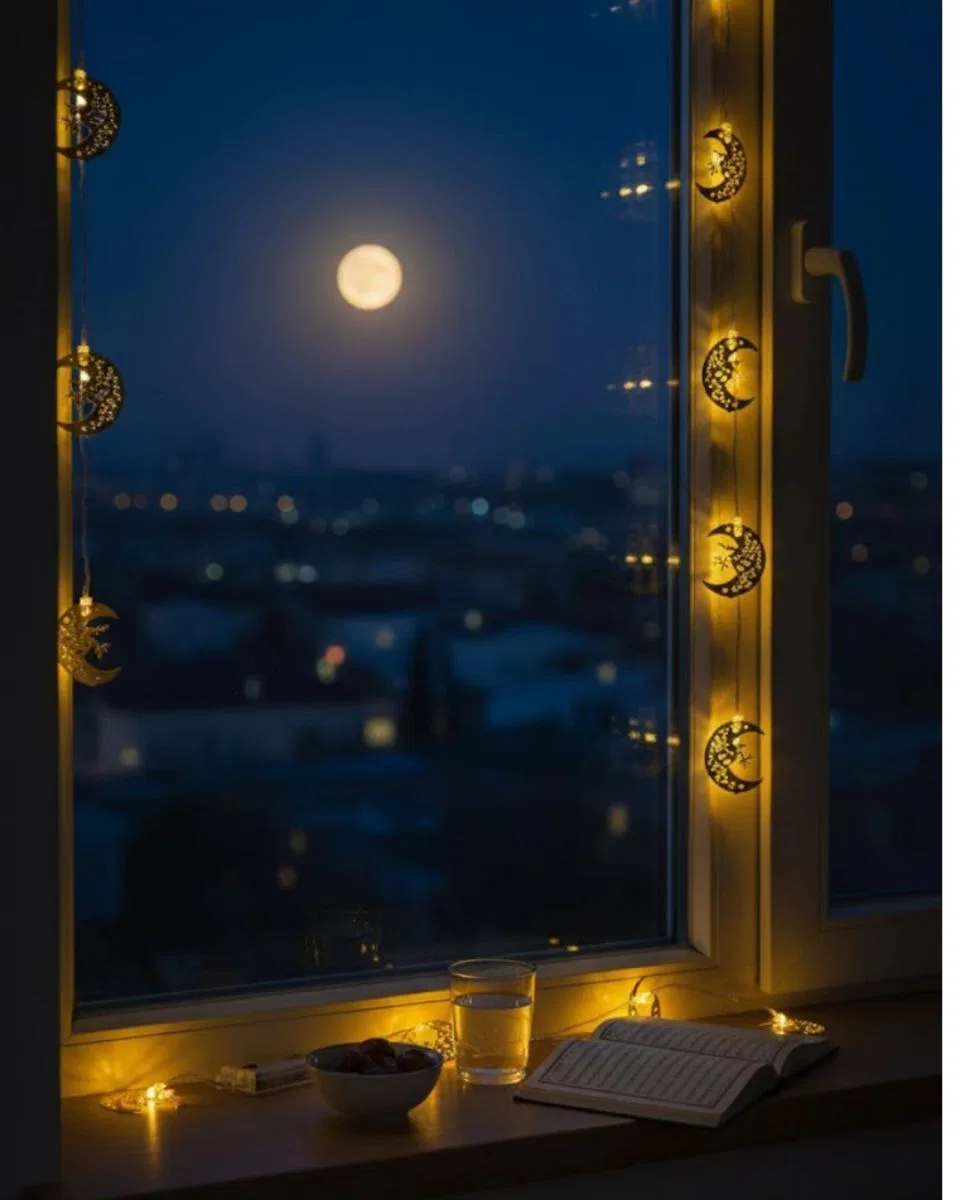 Dekoratif Minareli Hilal Led Işık Metal Gövdeli Ramazan Aydınlatma