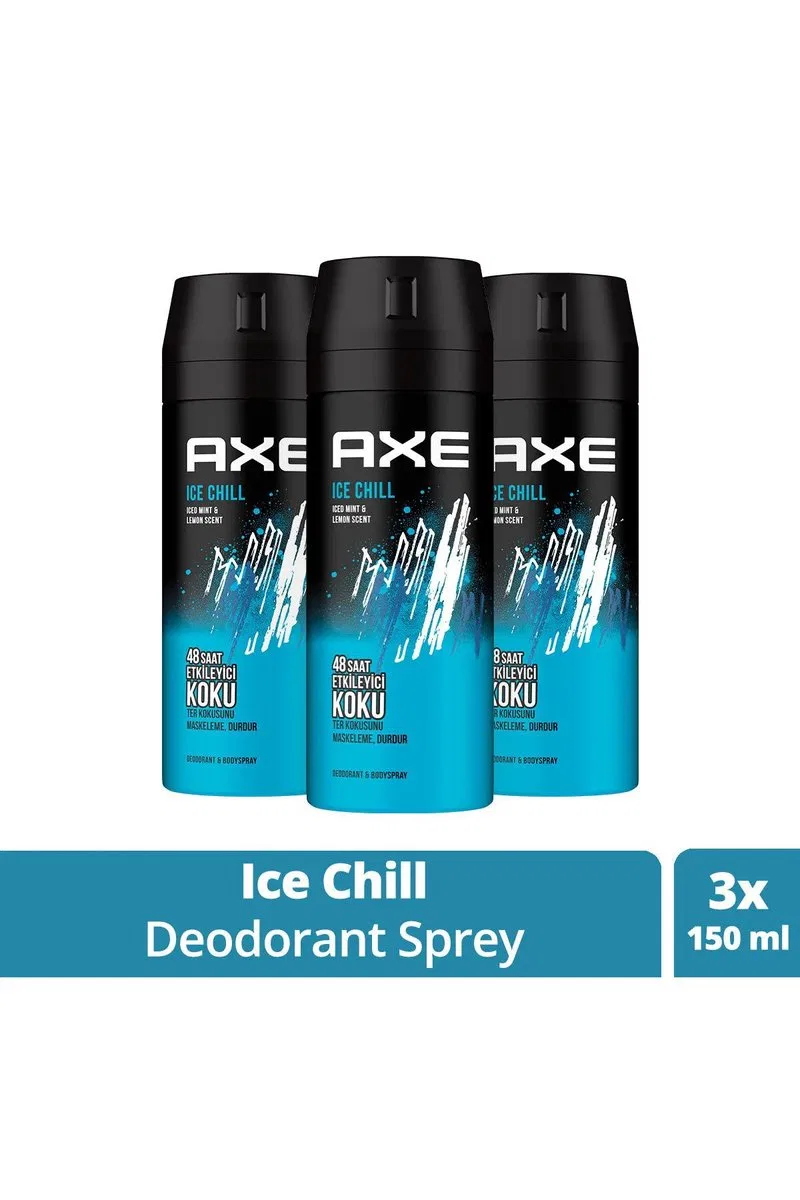 3 Adet Axe Ice Chill Erkek Deodorant Sprey 150 ml