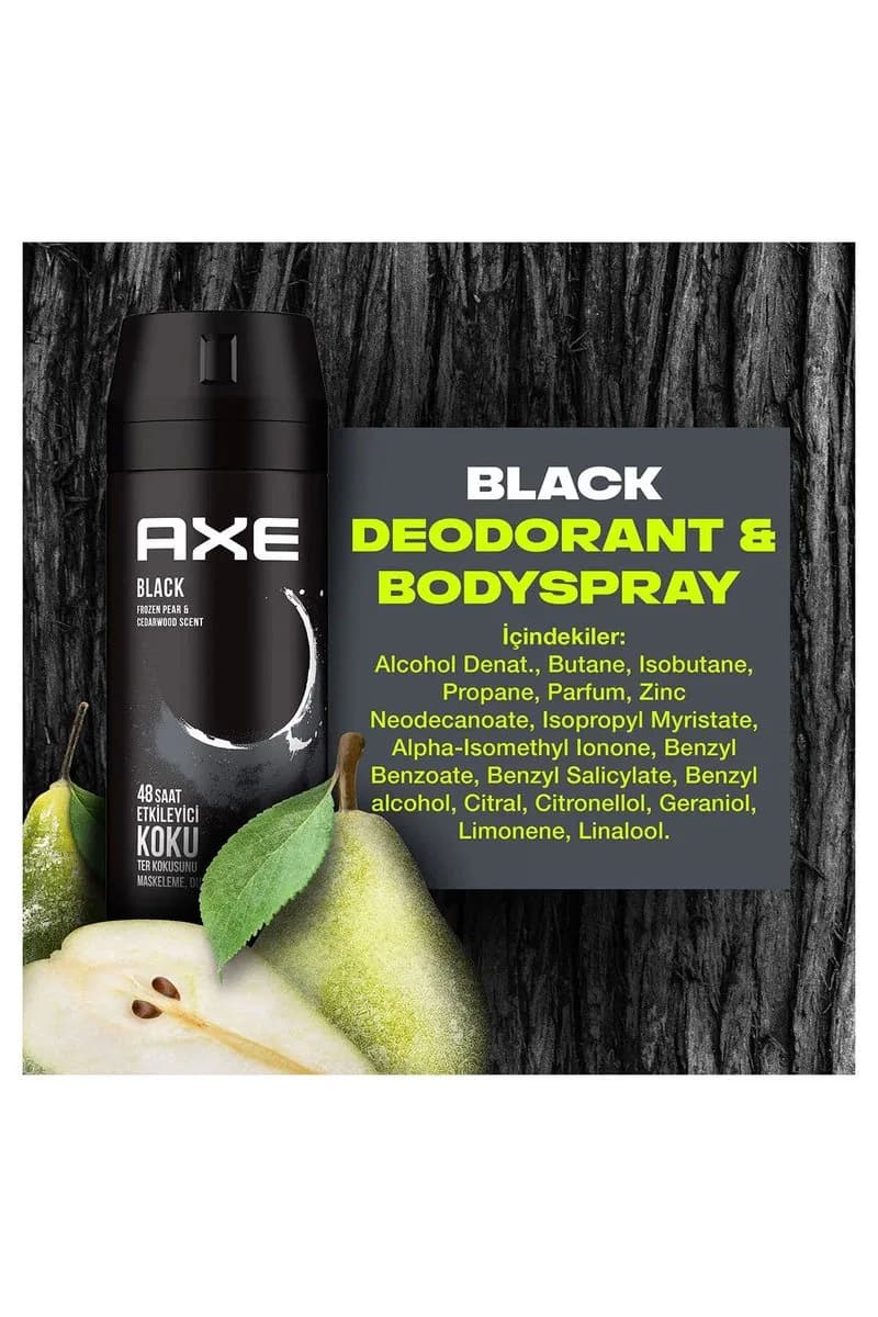2 Adet Axe Erkek Deodorant & Bodyspray Black 48 Saat Etkileyici Koku Vücut Spreyi 150 ml