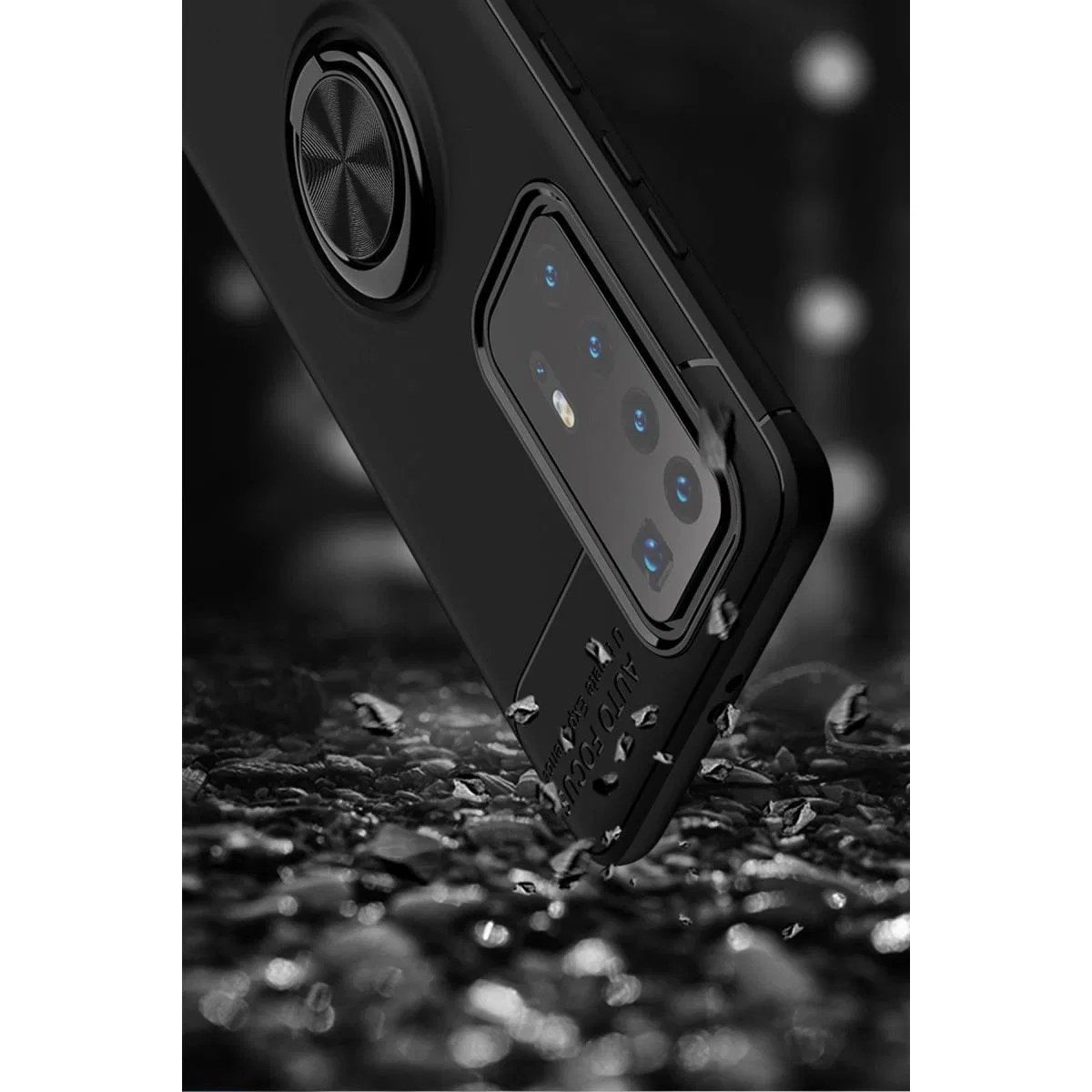 Huawei P40 Pro Kılıf Range Yüzüklü Silikon - Siyah-mavi