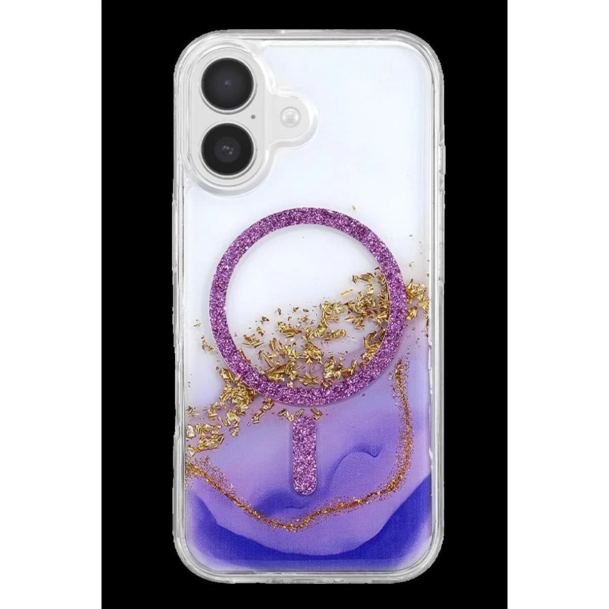 Onegif Apple İphone 17 Lotus Simli Magsafe Kapak - Mor
