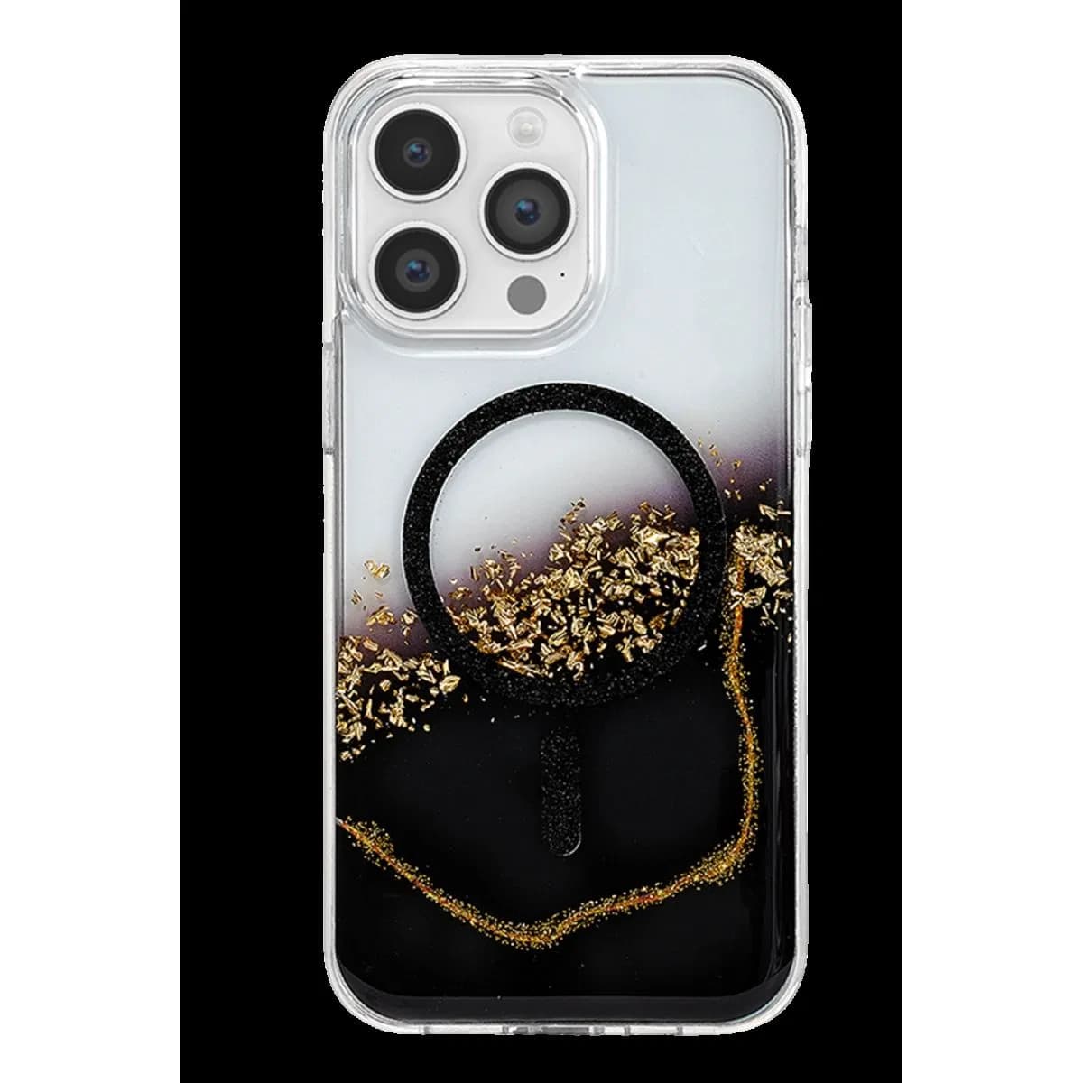 Onegif Apple İphone 14 Pro Max Lotus Simli Magsafe Kapak - Siyah