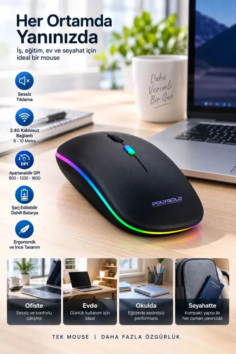 İnce Ergonomik Tasarım 2. 4g Kablosuz Led Mouse