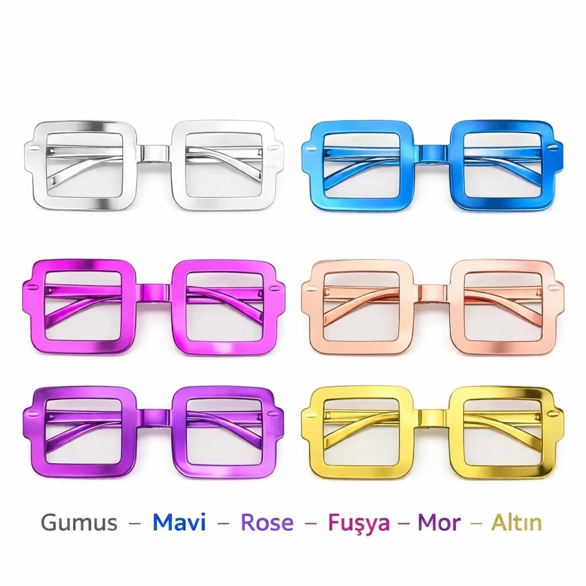Kare Şekilli Parti Gözlüğü 1239li Set – 6 Renk ( Camsız )