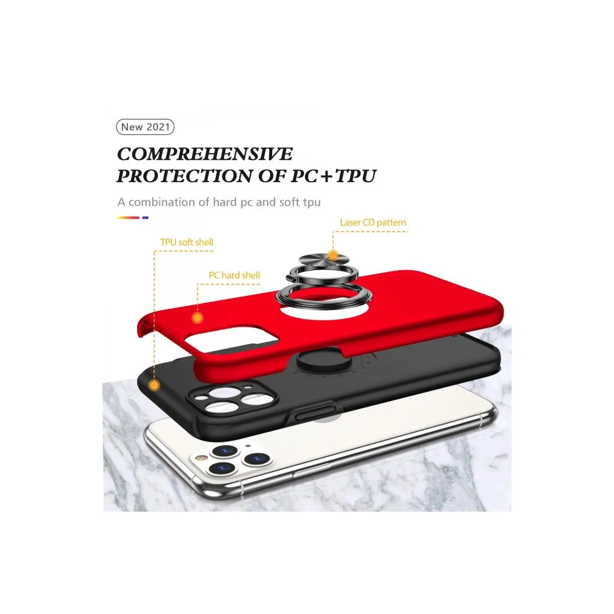Apple İphone 11 Pro Max Kılıf Elit Yüzüklü Kapak - Kırmızı