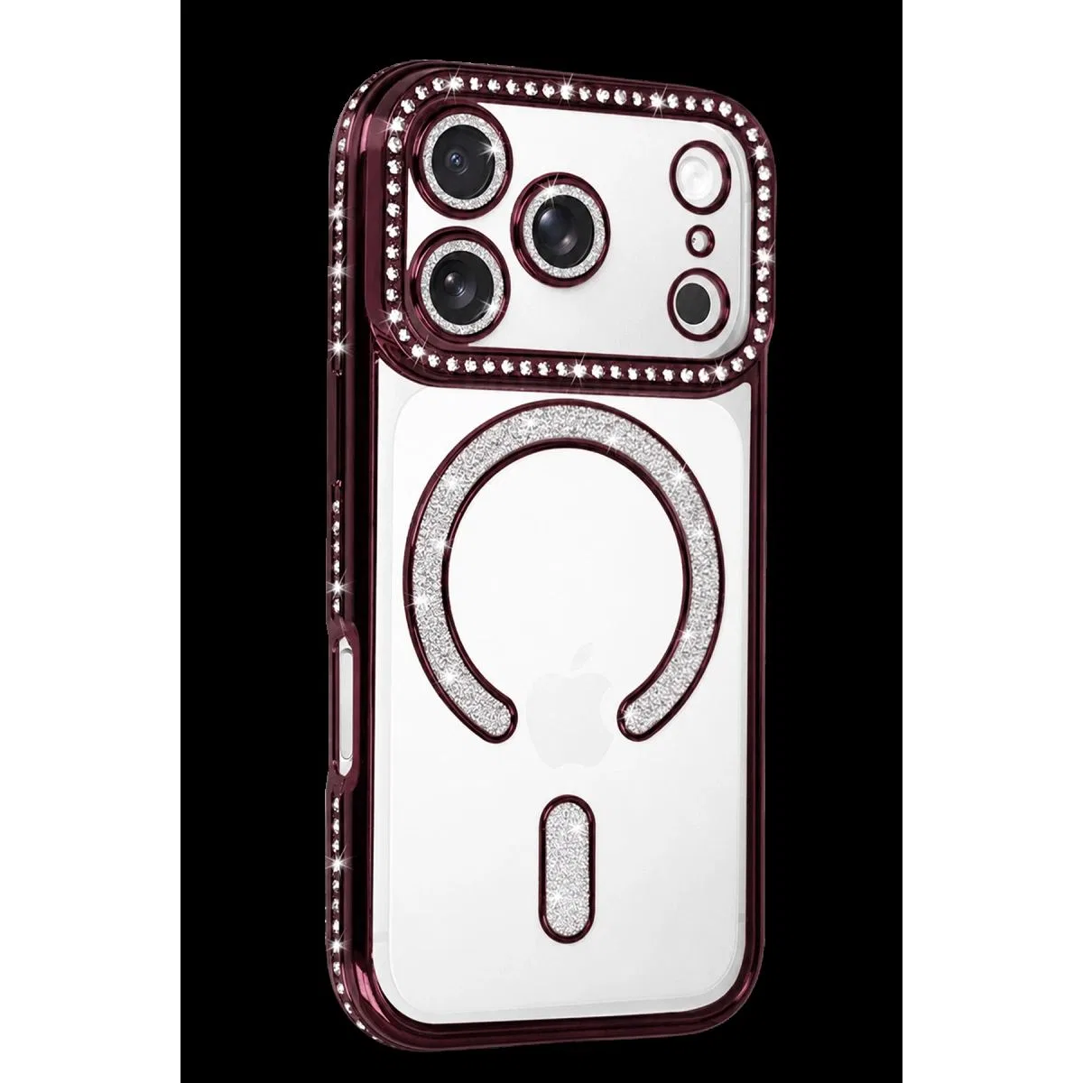 Newface Apple İphone 18 Pro Joke Simli Magneticsafe Kılıf - Bordo