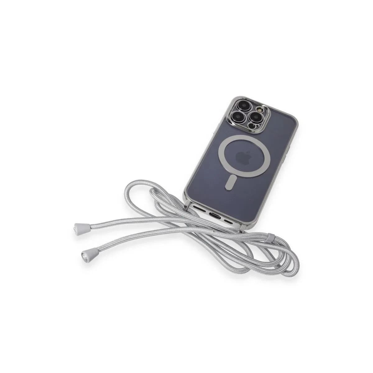 Apple İphone 14 Pro Kılıf Divo Lazer Askılı Magsafe Kapak - Gümüş
