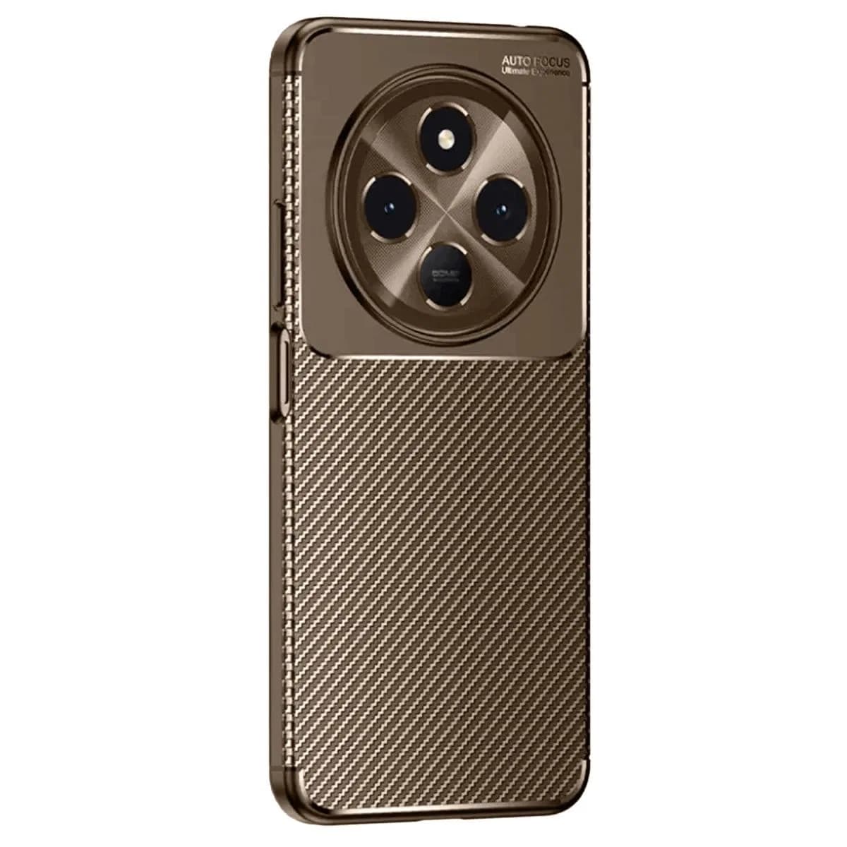 Tecno Spark 30 Kılıf Auto Focus Karbon Kapak - Kahverengi
