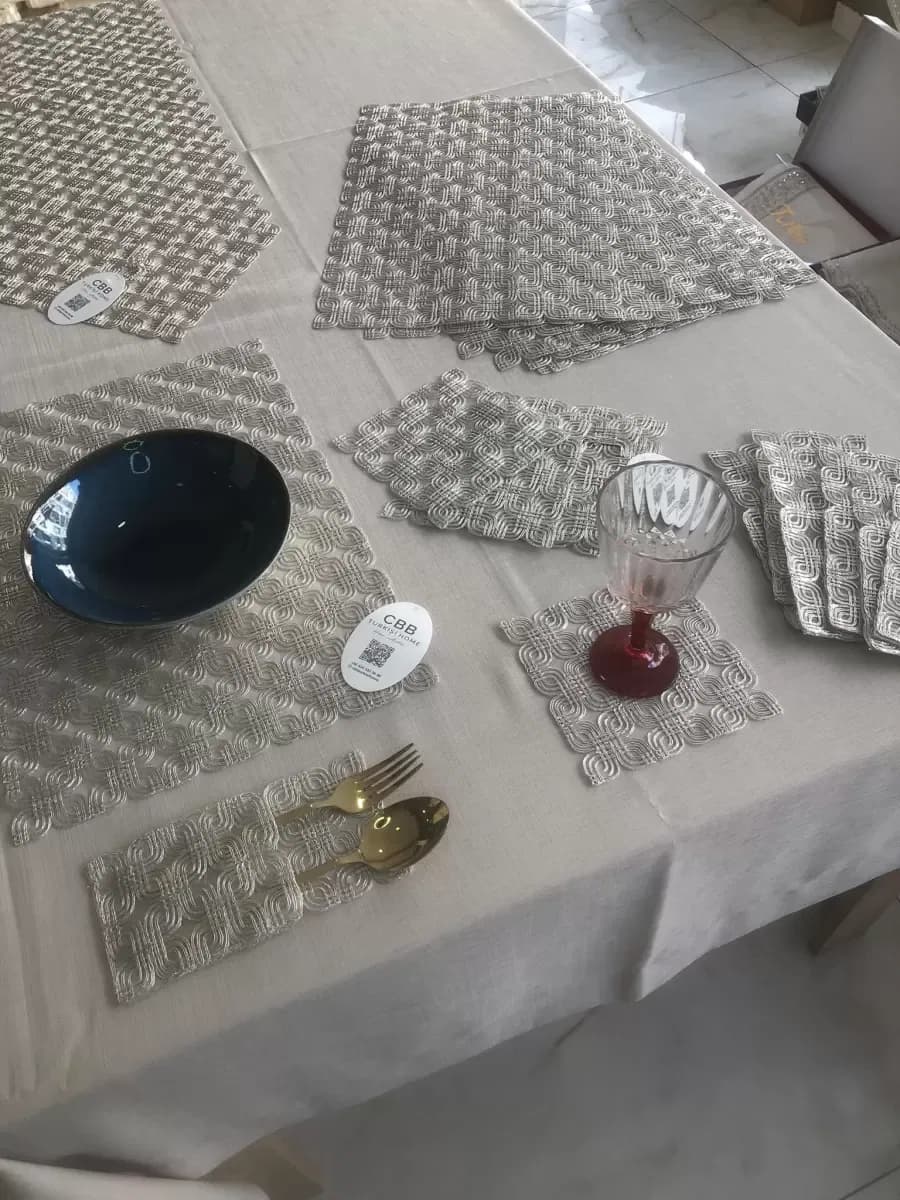 Sofra Takımı Orion Gardenya Keten Yemek Takımı 160x260 Masa Seti 26 Parça Runner Set Platin