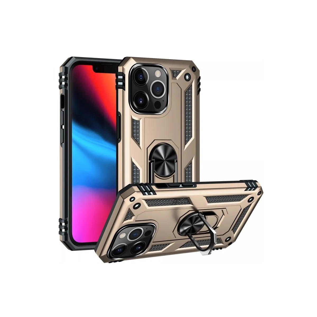 Apple İphone 14 Pro Kılıf Sofya Yüzüklü Silikon Kapak - Gold