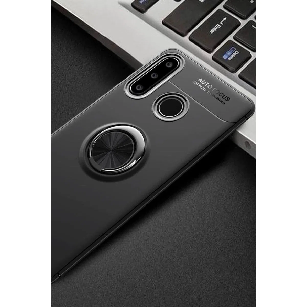 Huawei Y6p Kılıf Range Yüzüklü Silikon - Siyah