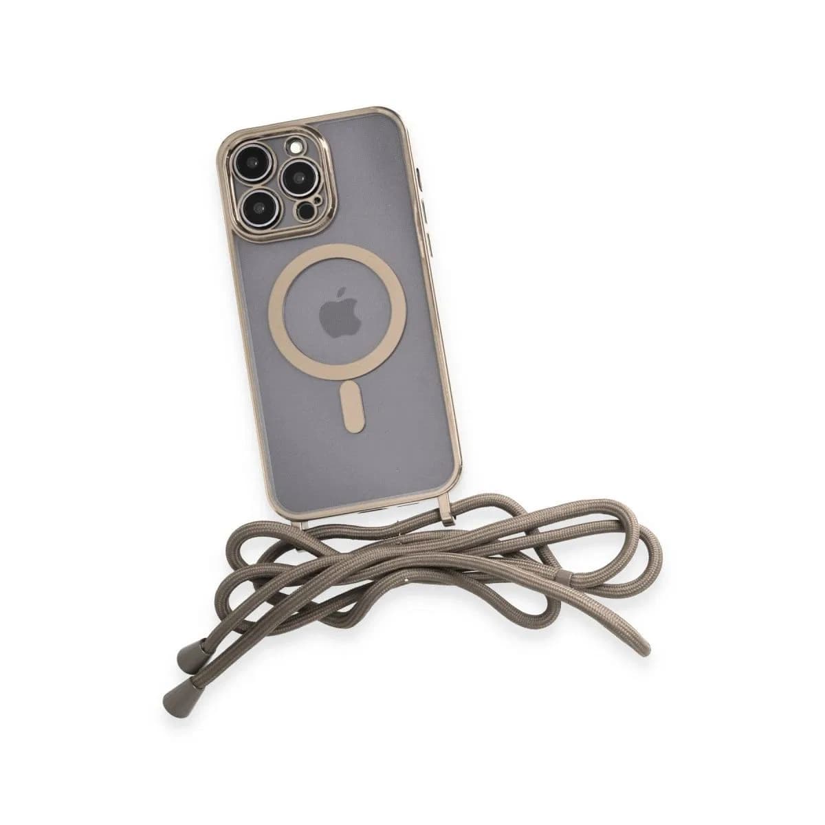 Apple İphone 12 Pro Max Kılıf Divo Lazer Askılı Magsafe Kapak - Gold