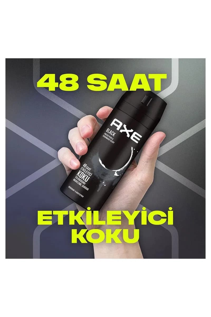 2 Adet Axe Erkek Deodorant & Bodyspray Black 48 Saat Etkileyici Koku Vücut Spreyi 150 ml