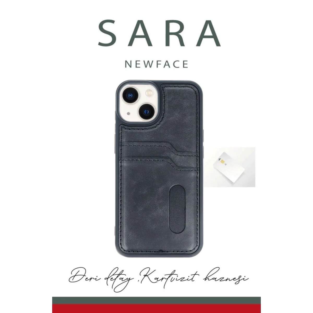 Apple İphone 14 Kılıf Sara Kartvizitli Deri Kılıf - Siyah