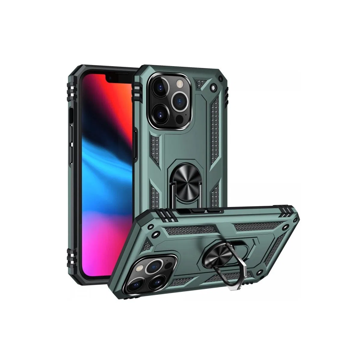 Apple İphone 13 Pro Kılıf Sofya Yüzüklü Silikon Kapak - Yeşil