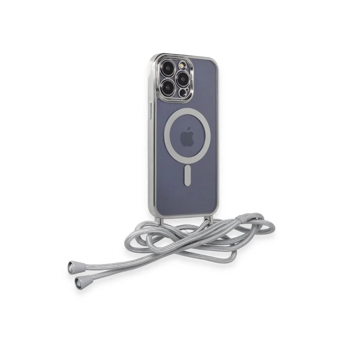 Apple İphone 13 Pro Kılıf Divo Lazer Askılı Magsafe Kapak - Gümüş
