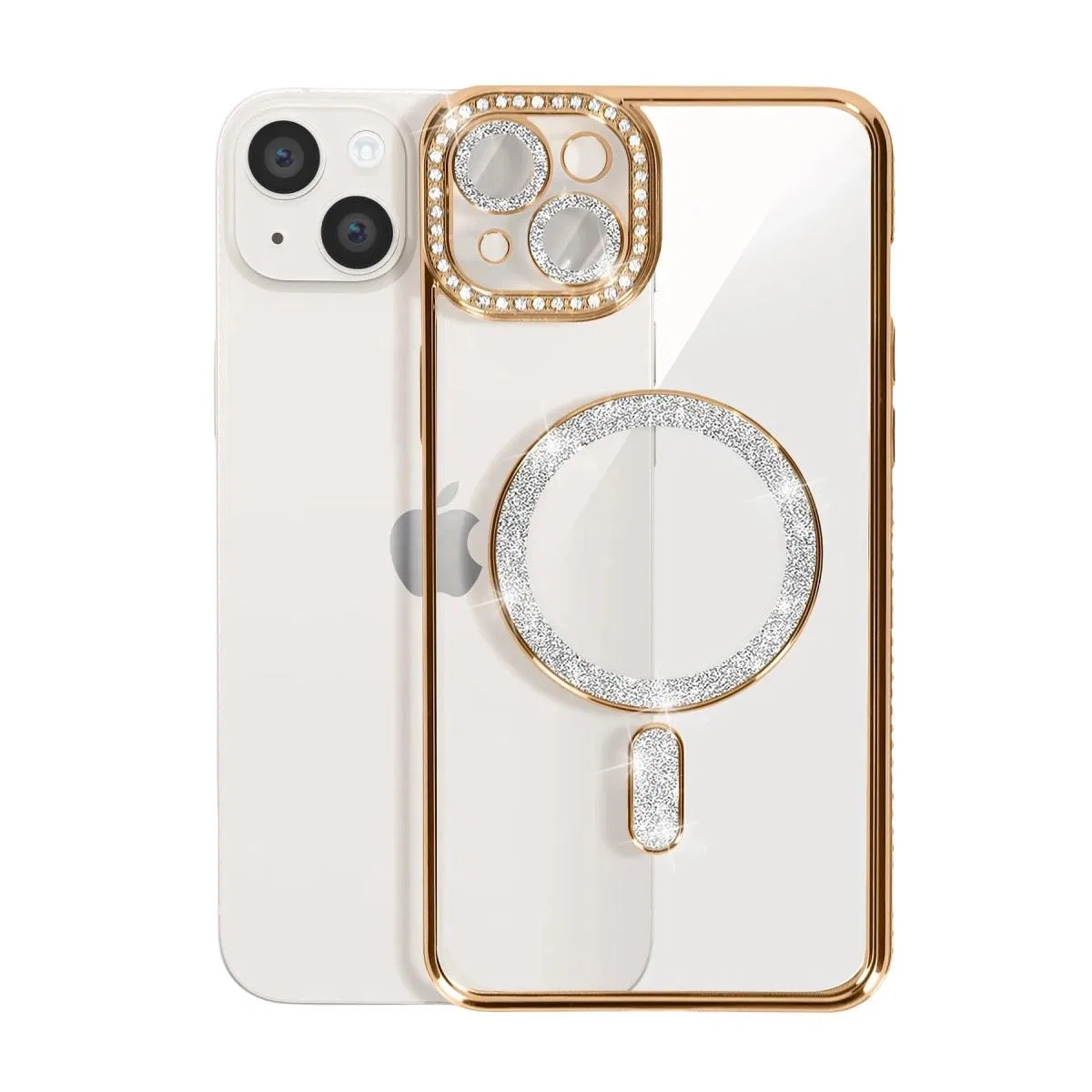 Apple İphone 15 Kılıf Joke Simli Magneticsafe Kılıf - Gold