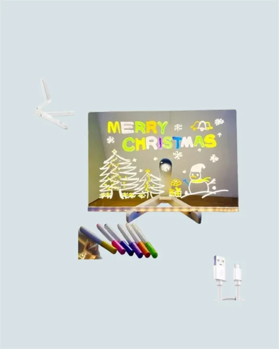 LED Aydınlatmalı Şeffaf Mesaj Tahtası – 30x20 cm, Neon Etkili Yazılar İçin Tasarlandı
