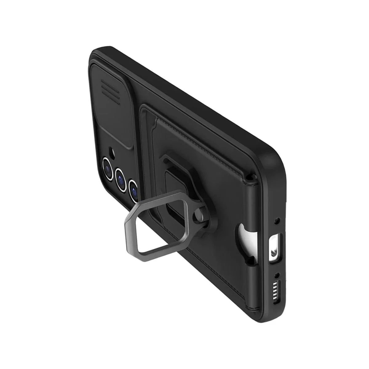 Samsung Galaxy A34 5g Kılıf Zuma Kartvizitli Yüzüklü Silikon - Siyah